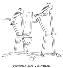 Hammer Strength Chest Press. Fitness, cardio, and muscle building machines, equipments set at gym. Workout and training concept. Vector illustration.