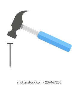 hammer strikes the nail. isolated on white background. flat design modern vector illustration