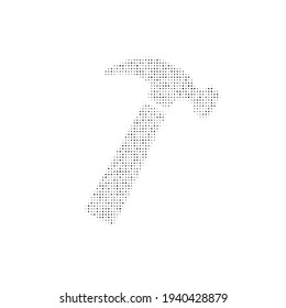 The hammer symbol filled with black dots. Pointillism style. Vector illustration on white background