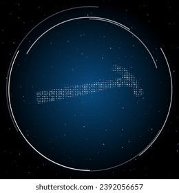 The hammer symbol filled with white dots. Pointillism style. Some dots is red. Vector illustration on blue background with stars