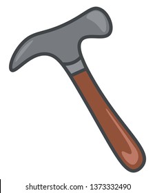A hammer with a thin dark brown stick vector color drawing or illustration 