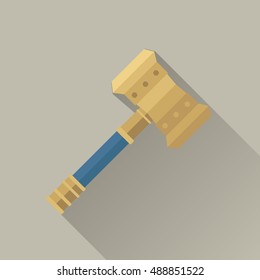 Martillo de Thor. Martillo de Dios. Arma del dios nórdico mayor asociada con el trueno. Arma de vikingo. Objeto del juego en diseño plano aislado. Ilustración vectorial.