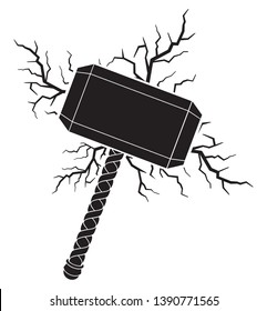 Hammer of Thor and lightning bolts vector illustration