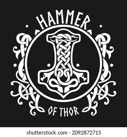 Hammer of Thor Mjolnir Celtic knot, Scandinavian Viking style ornament. Isolated vector illustration. Hand drawing.