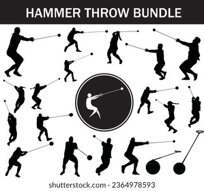 
Hammer Throw Silhouette Bundle | Colección de jugadores de hilado de martillo con equipo con logotipo y lanzador de martillo
