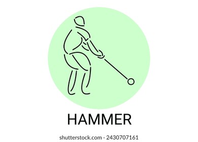 icono de línea vectorial de tiro de martillo. postura de lanzamiento de martillo. pictograma deportivo, ilustración vectorial.
