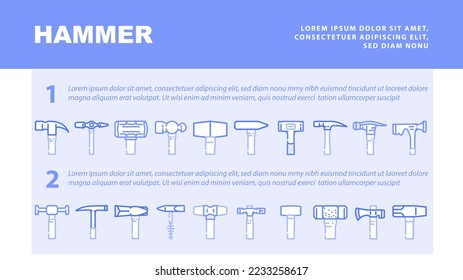 hammer tool construction landing web page header vector. carpentry wood, equipment work, metal repair, mallet carpenter court, hand hammer tool construction Illustration
