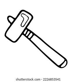 Hammer tool doodle, working equipment freehand vector illustration.