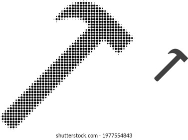 Hammer tool halftone dotted icon illustration. Halftone pattern contains round elements. Vector illustration of hammer tool icon on a white background. Flat abstraction for hammer tool object.