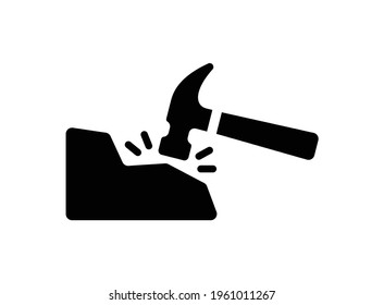 Hammer tool hit the rock vector icon.