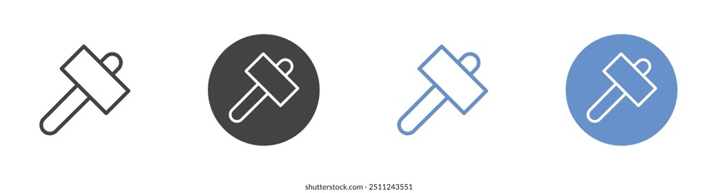 Hammerwerkzeug-Symbol Flaches Set in schwarz-weißer Farbe