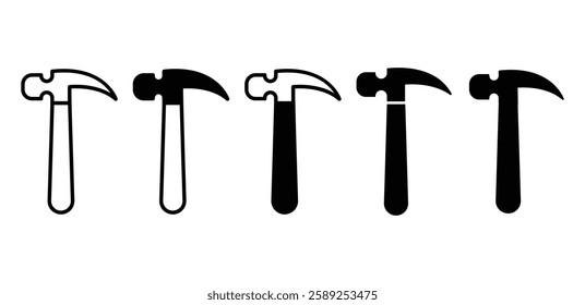 hammer tool icon vector design symbol simple black white color illustration sets