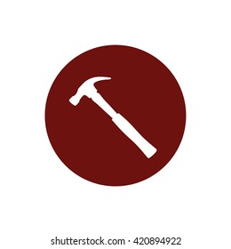 Hammer tool icon vector illustration. Red circle. Red button