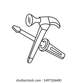 hammer tool with screwdriver isolated icon