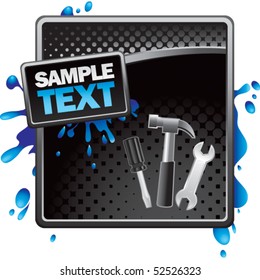 hammer and tools black halftone grungy ad