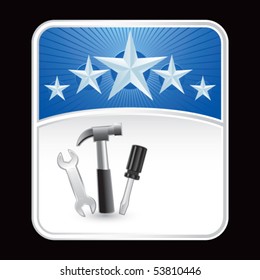 hammer and tools blue star background