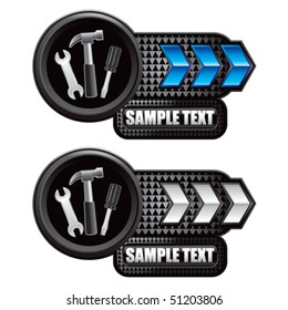 hammer and tools blue and white arrow nameplates