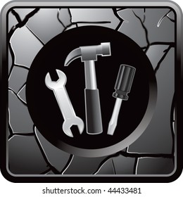 Hammer und grauer Knopfdruck
