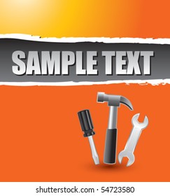 hammer and tools orange ripped banner