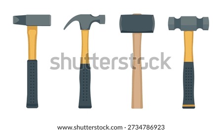 Hammer Tools Set Collection for Construction and Carpentry Flat Vector Illustration