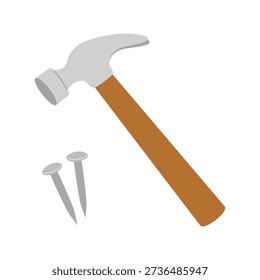 Hammer with two silver metal nail illustration