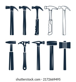 Hammer Vector And Clip Art Collection, Creative Simple Black Color And White Background, Editable File Free Download.