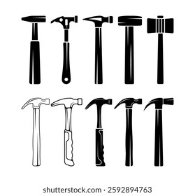 Hammer Vector And Clip Art Collection, Creative Simple Black Color.