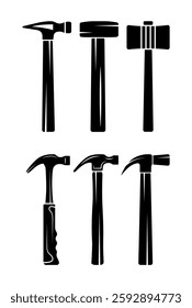 Hammer Vector And Clip Art Collection, Creative Simple Black Color.