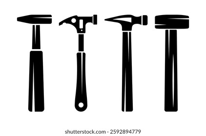 Hammer Vector And Clip Art Collection, Creative Simple Black Color.