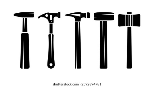 Hammer Vector And Clip Art Collection, Creative Simple Black Color.