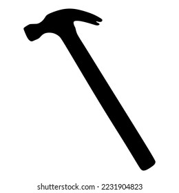 Icono vector de martillo. Silueta negra. Vista lateral. Ilustración gráfica plana vectorial simple. Objeto aislado sobre fondo blanco.