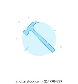 Icono vector de martillo. Ilustración plana. Estilo de línea relleno. Diseño monocromo azul. Trazo editable. Ajustar el peso de la línea.