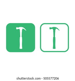 Hammer vector icon. Green and white