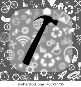 hammer vector icon - matte glass button on background consisting of different icons