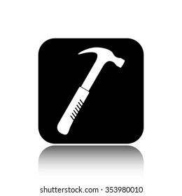 hammer vector icon on black button with reflection