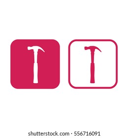 Hammer vector icon. Pink and white