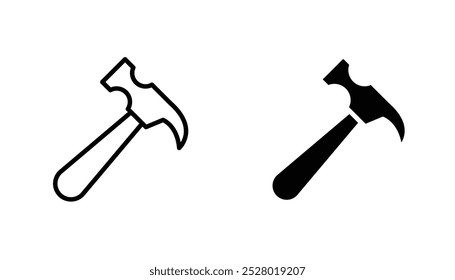 Hammer vector icon set in black and white color.