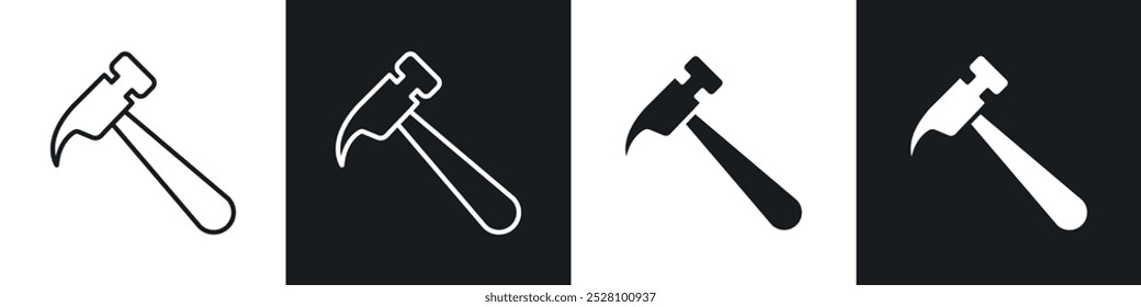 Hammer vector icon set in black and white