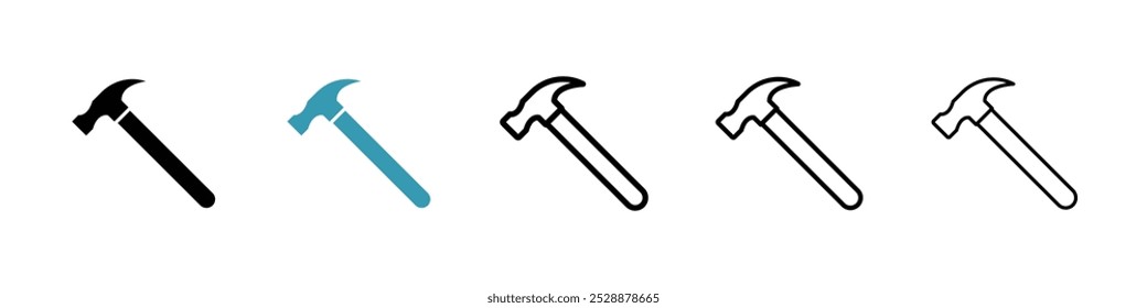 Hammer vector icon set in black and blue colors.