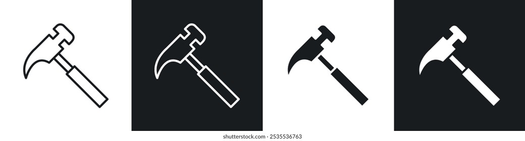 Hammer vector icon set in black and white. EPS 10 illustration