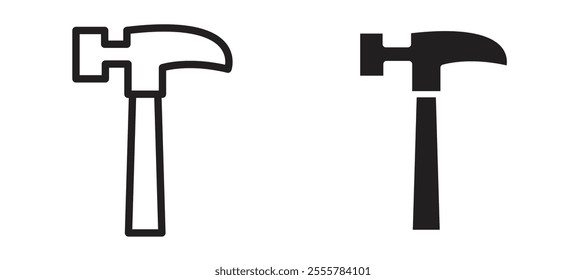 Hammer vector icon set in black color.