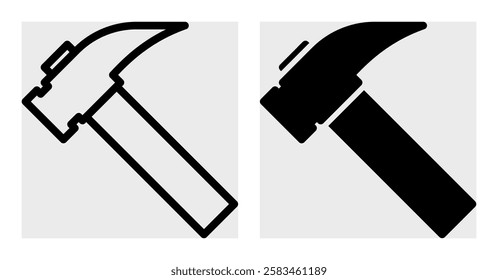 Hammer vector icon set in black color. Hammer icon set with outline and glyph style.