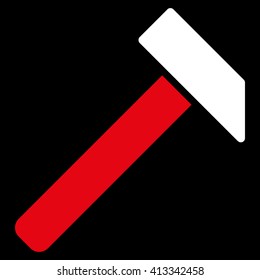 Hammer vector icon. Style is bicolor flat icon symbol, red and white colors, black background.