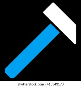 Hammer vector icon. Style is bicolor flat icon symbol, blue and white colors, black background.