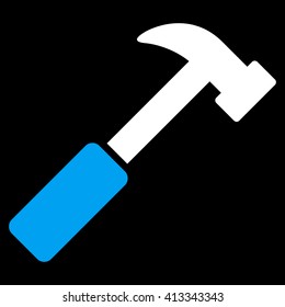 Hammer vector icon. Style is bicolor flat icon symbol, blue and white colors, black background.
