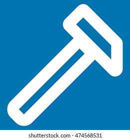 Hammer vector icon. Style is outline flat icon symbol, white color, blue background.