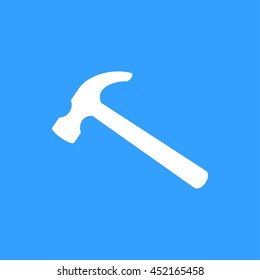 Hammer vector icon. White Illustration isolated on blue background for graphic and web design.