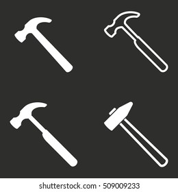 Hammer vector icon. White illustration isolated on black background for graphic and web design.