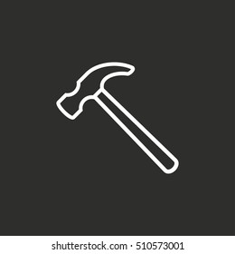 Hammer vector icon. White illustration isolated on black background for graphic and web design.