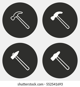 Hammer vector icon. White illustration isolated on black background for graphic and web design.